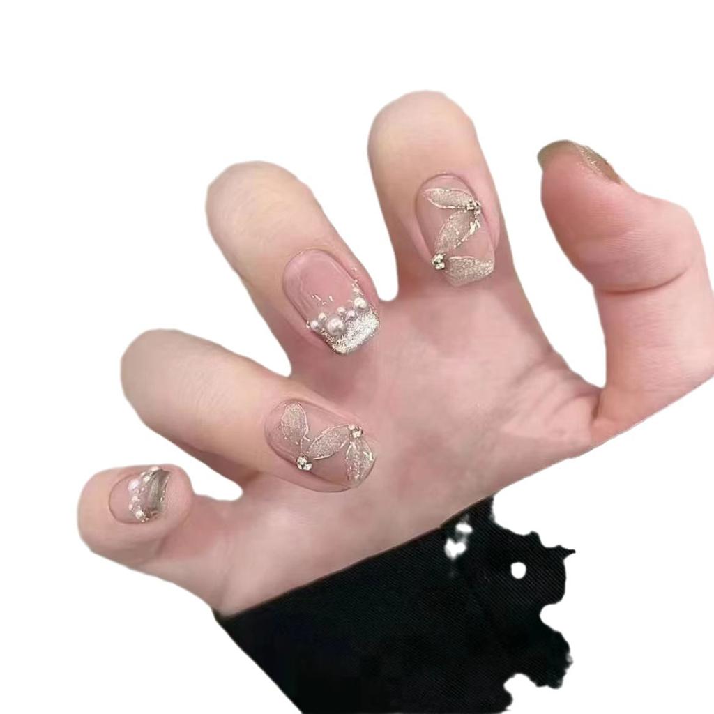 Чисто ручная работа Фототерапия Носимые ногтевые пластины Чайная дымка Девушка Носимые ногти Готовое изделие Многоразовые накладные ногти