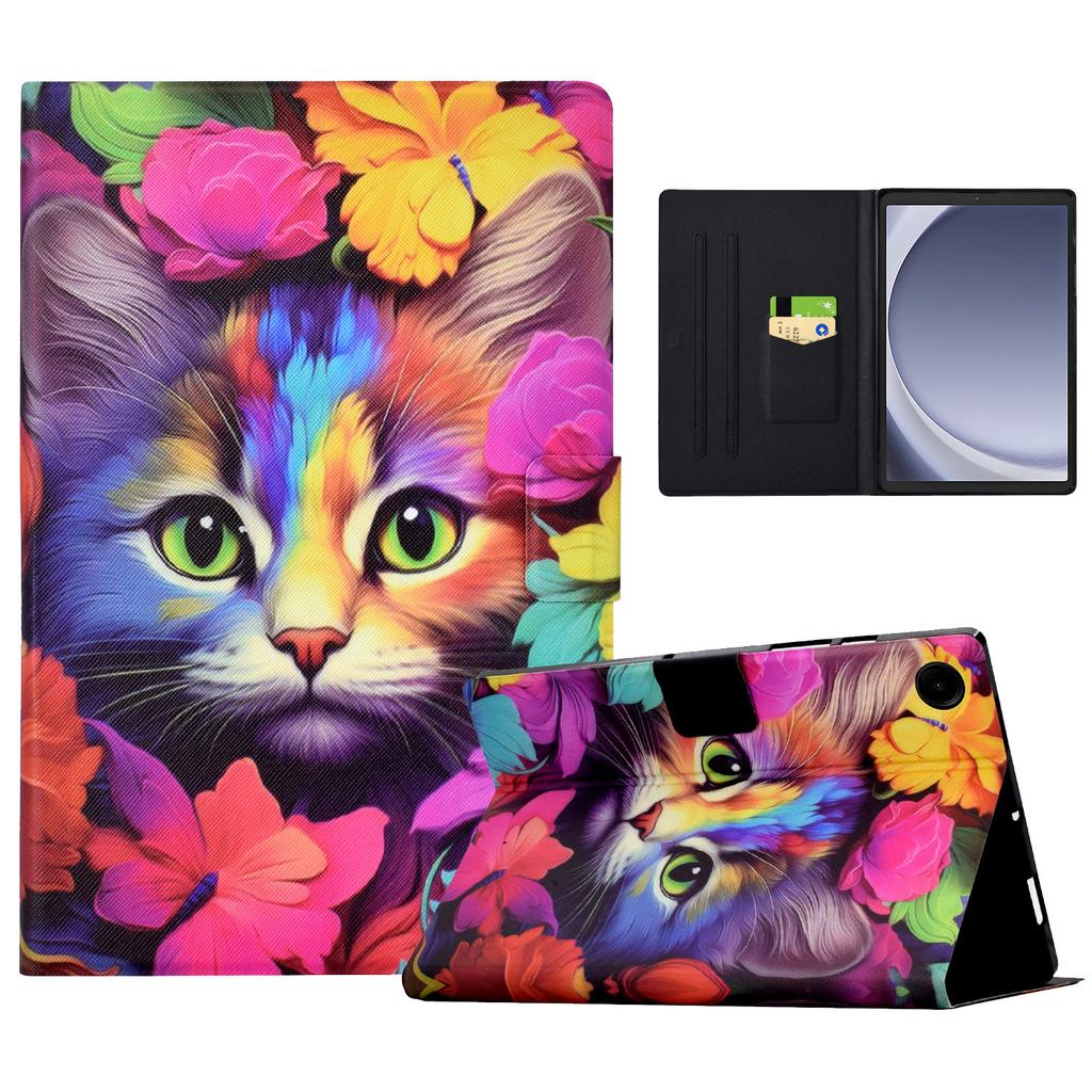 Для Samsung Galaxy Tab A9 Чехол PU Кожаный Узор Складная Подставка Защитная Обложка для Планшета