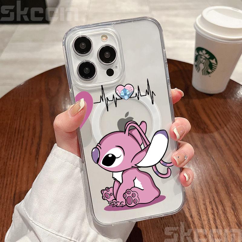 Disney Stitch And Angel Clear Case For Samsung Galaxy S25 S24 S23 S22 S21 Ultra Plus S20 FE For Magsafe Wireless Charging Cover