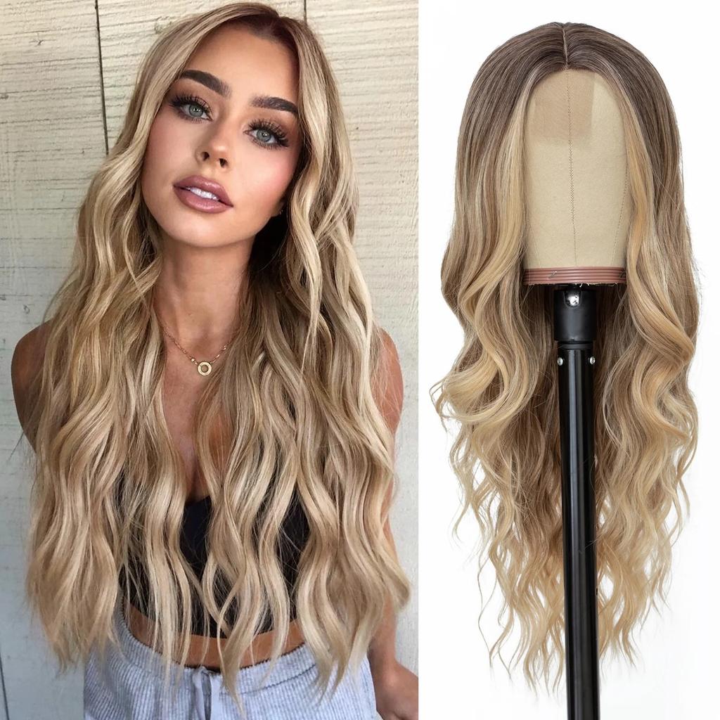Long Wavy Wig 26 Inch Gradient Blonde Wig Women Natural Cute Wigs Suitable For Daily Party