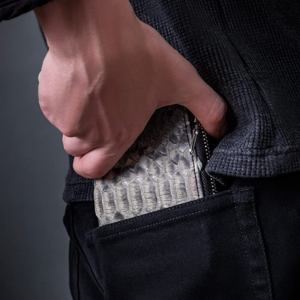 Мини-кошелек Artemis Classic L-образной формы, тонкий, из серого питона (ZW0007) - Мужской короткий кошелек на молнии, с узором под змею и из натуральной кожи