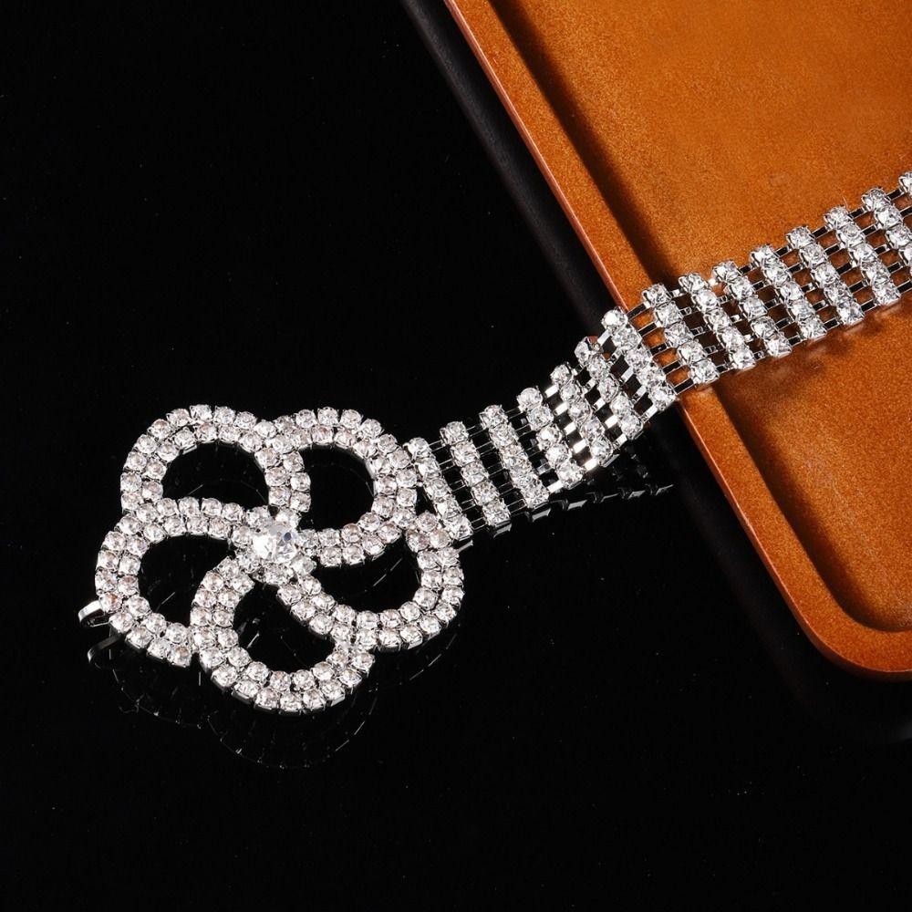 Silver Color Crystal Waist Belt Flower Buckle/O-Ring Full Diamond Belt For Women