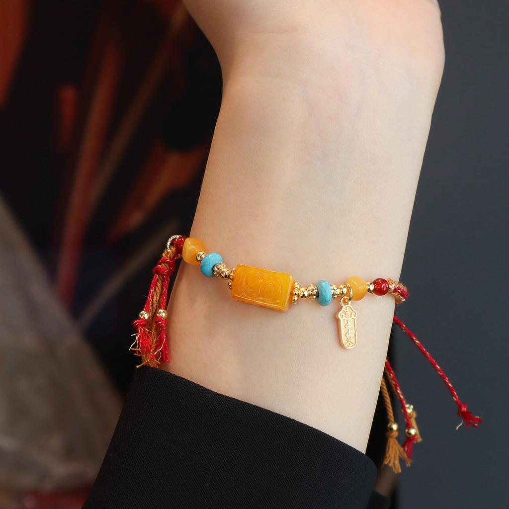 Handmade Original Refined Natural Nanhong Agate Hetian Jade Red Rope Bracelet Fashion Women Daily Jewelry Lucky Gift