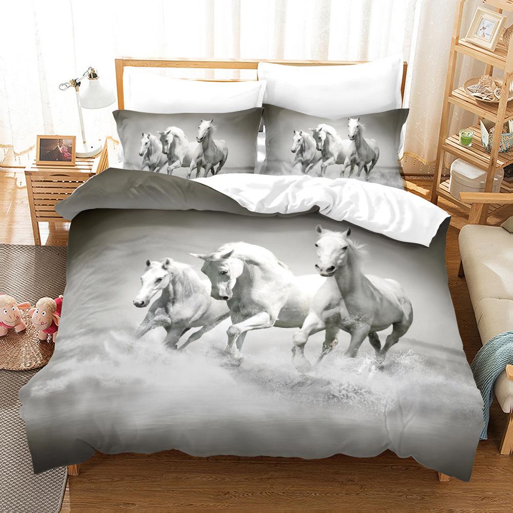 Animal Galloping Horse 3D Digital Printing Three-Piece Set, Home Textile Quilt Cover Pillowcase Two-Piece Set