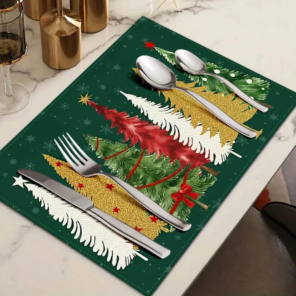 Festive Linen Table Mat Set 30x45cm, 4pcs