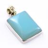 Natural Aqua Chalcedony Gemstone 925 Sterling Silver Two Tone Pendant 1.4'' o5O22