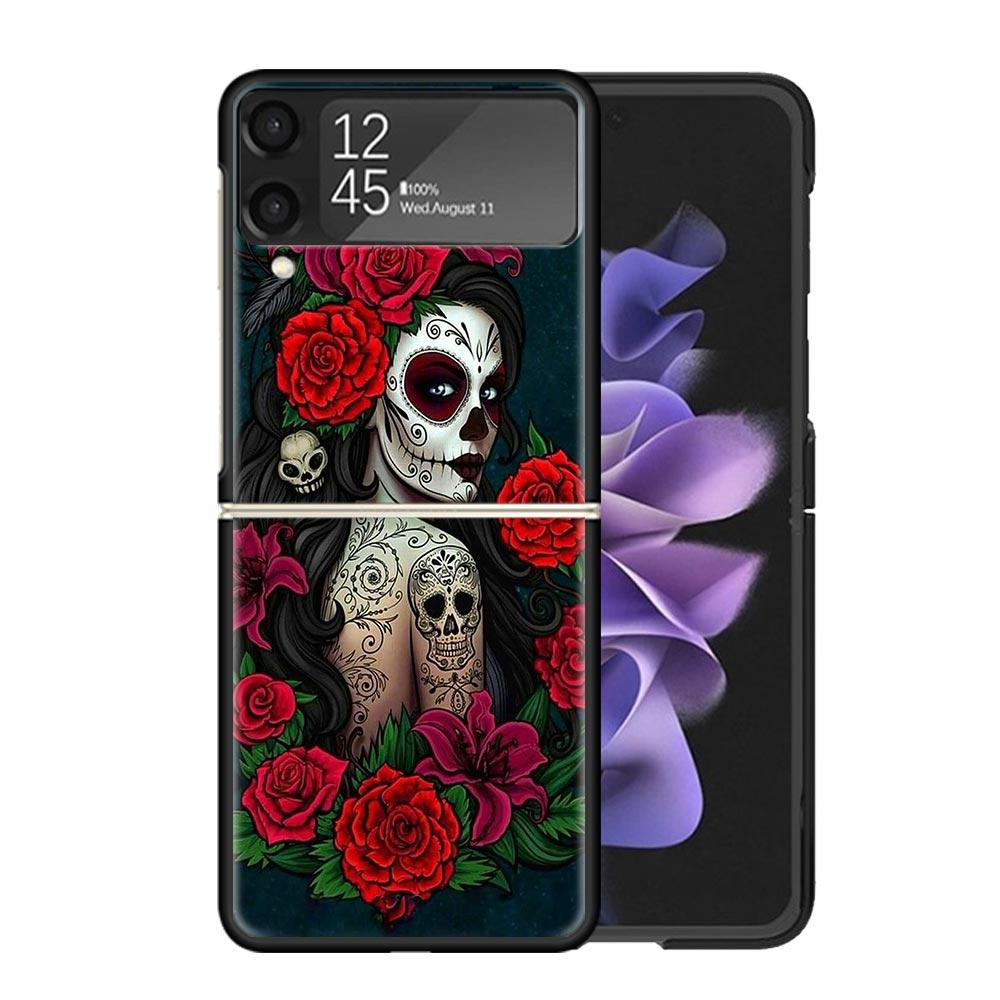 Catrina Beautiful Rose Girl Skull Cases For Samsung Galaxy Z Flip 4 5 6 7 3 Z Flip7 Flip6 Flip4 Flip5 Flip3 5G Hard Shockproof F