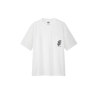 Uniqlo Печатная свободная футболка с круглым вырезом Унисекс топы Белый 426805-00