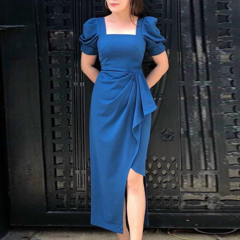 ZANZEA Женское повседневное элегантное платье с квадратным вырезом и короткими рукавами для лета