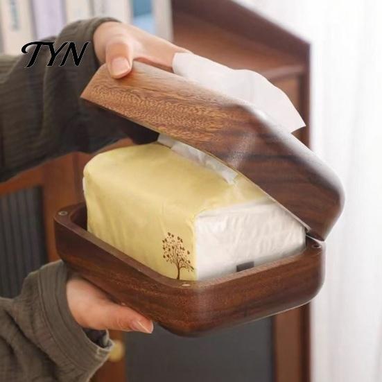 Nordic Style Paper Storage Solid Wood Tissue Box, Rectangular Wooden Dispenser, Flip Top Small Box for Cotton Pads Lid Napkin Case Living Room Bedroom