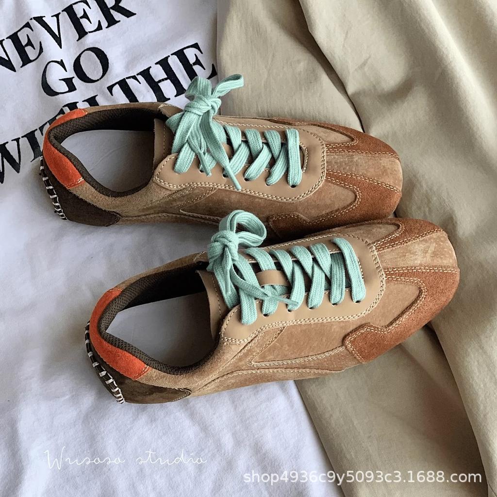 Ретро немецкие тренировочные туфли женские туфли 2025 весна и осень мягкая кожа универсальные повседневные туфли спортивная обувь на плоской подошве кроссовки Форреста Гампа тренд