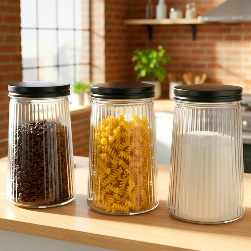Glass containers for loose products with lid 1 l 3 pcs.