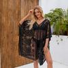 Women Summer Vintage Floral Loose Puff Sun-protective Cardigan Silk Half Sleeves Casual Hollow Out Swimsuit Bikini Cover Up Tops