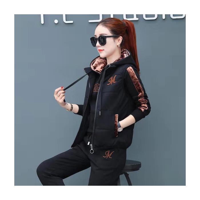 Корейский женский плюшевый и толстый костюм-тройка с капюшоном для осени и зимы