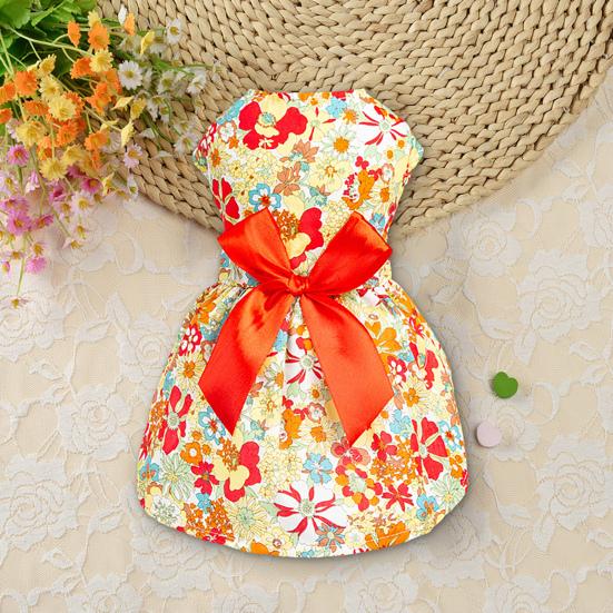 Платье для собаки, привлекательное мягкое платье принцессы с бантом, удобное платье с цветочным принтом для домашних животных, юбка для собаки, товары для домашних животных