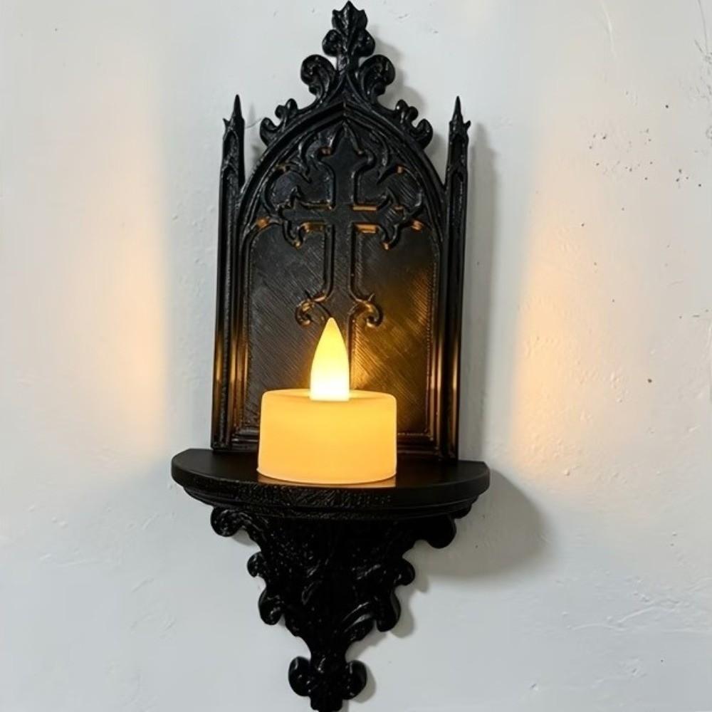 Vintage Carved Wall Mounted Candlestick Dark Style Floating Rack Gothic Wall Shelf Home Decor