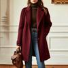 2026 Womens Vintage Casual Mid-Length Lapel Wool Blend Coat Solid Color Single-Breasted Outerwear