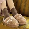 Новые пушистые тапочки зимние домашние вельветовые теплые на толстой подошве нескользящие туфли с бантом хлопковые тапочки