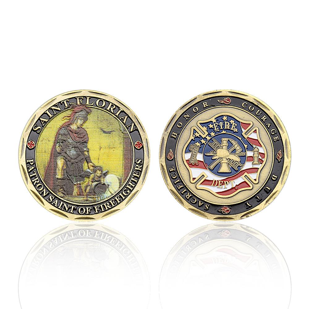 Saint Florian Copper Coin Guardian Firefighter Memorial Medal Collection Honor Courage Badge Souvenir
