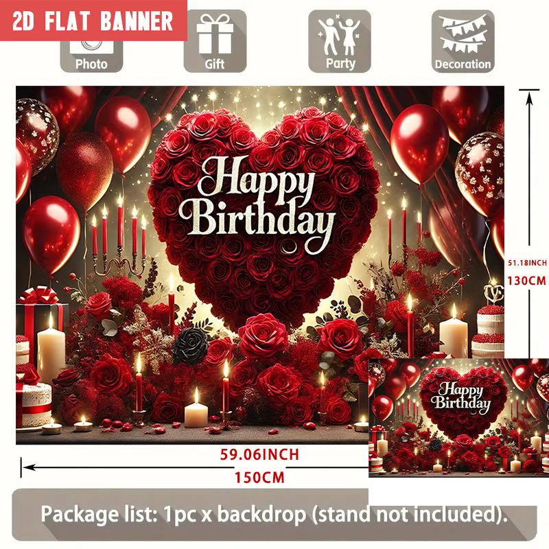 A 2D flat banner with the theme of "Happy Birthday" featuring red rose hearts and candles designzyc
