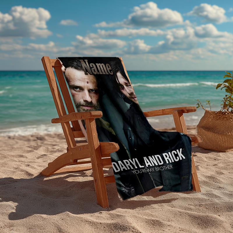 Custom Name Ultra-Soft Beach Towel with Daryl and Rick Theme,Ideal for Pool - Camping, Diving - Perfect Travel Essential, Vibrant Beach Towel.
