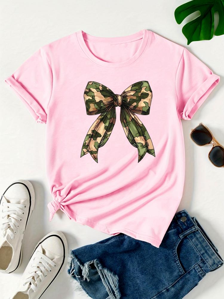 Summer New s Leopard Print Bow Short Sleeve Print Clothing Womens TShirt Harajuku Graphic Clothing Womens Top Tee