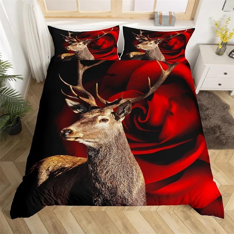 Highland Cow Bedding Set Farm Animal Duvet Cover Single King Queen Red Rose Comforter Cover Micr