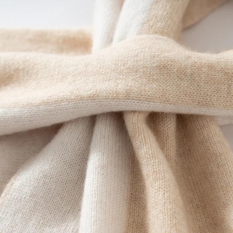 Женский вязаный шарф из 100% кашемира, ветрозащитный, с перекрестной цветовой блокировкой, пушистый, мягкий, для защиты лица, шейный платок, женский муфлер для зимы