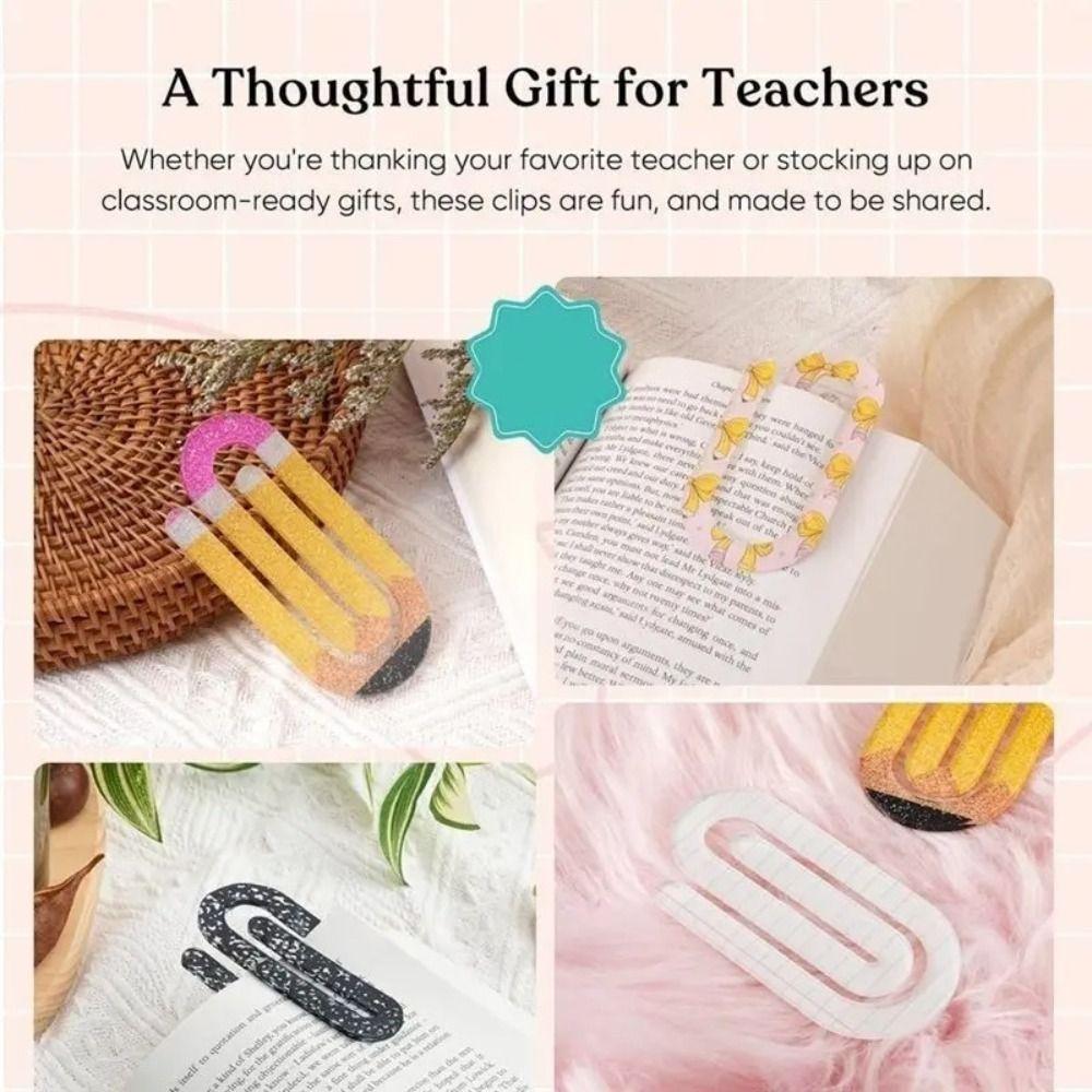4pcs Classroom Theme Paperclip Bookmark Acrylic Notebooks Paper Clips Note Decor