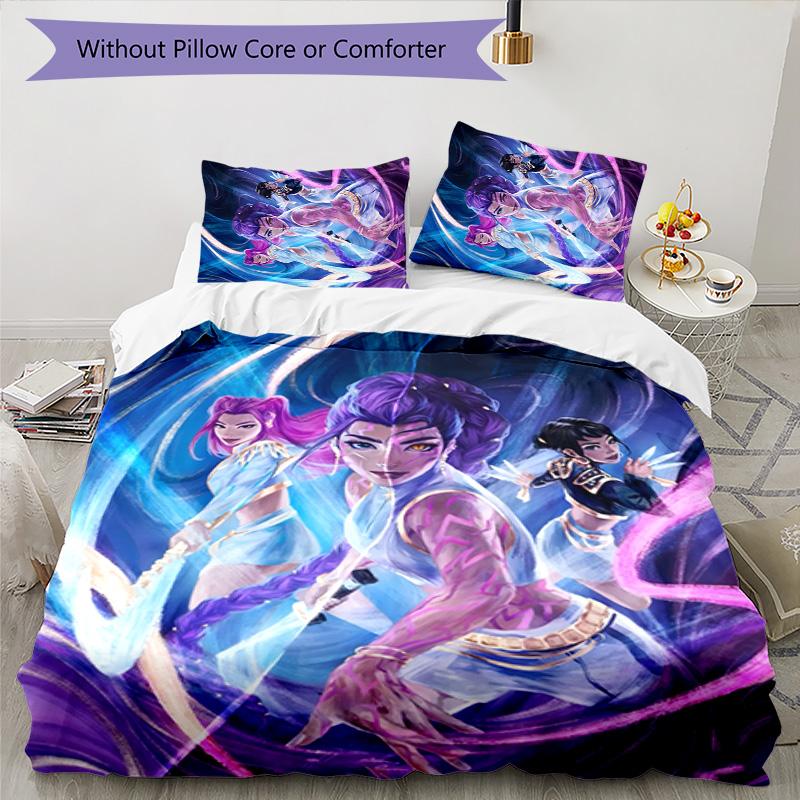 KPOP Hunter 3pcs Bedding Set Duvet Cover Closure Includes 1 Duvet Cover & 2 Pillowcases for All Seasons Bedroom Home Dorm Decor