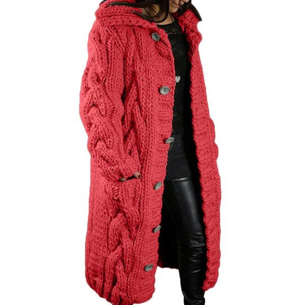 Women's Autumn Winter Long Sleeve Knitted Cardigan Coat Casual Streetwear Hooded Sweater Coat