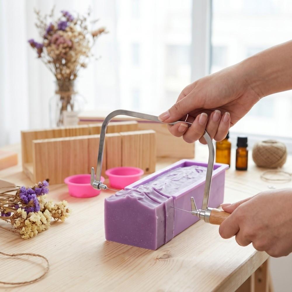9pcs Wood Handle Soap Cutter Kit Silicone Wooden Loaf Mold Maker Tool Soap Mold Set Bar Cutting