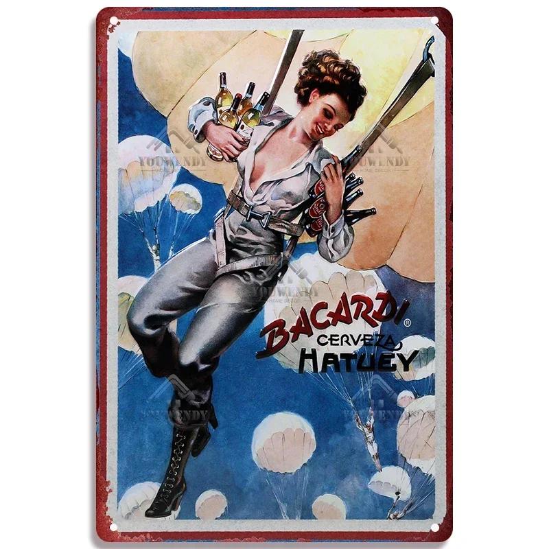 Ретро Bacardi Металлическая детская, Жестяная детская, Плакетка бренда рома, Винтажная тарелка, Настенное украшение, Постер, Бар, Мужская берлога, Шэбби