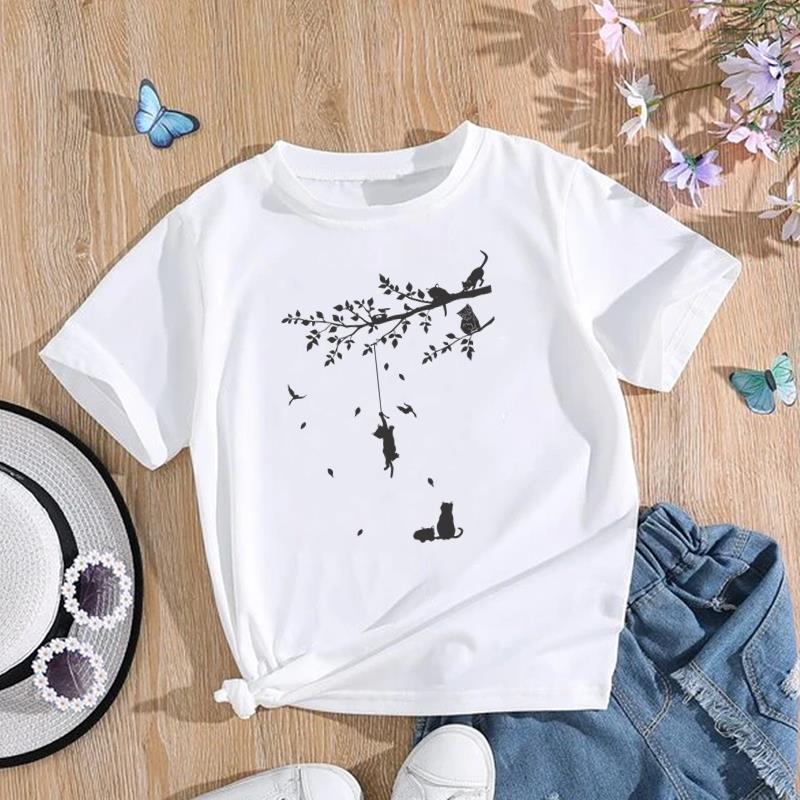 (Asian Size) T Shirt Women Cat Sweet Pet Trend Animal Sweet Print Tee Top Fashion Female Clothing Short Sleeve Graphic T-shirts
