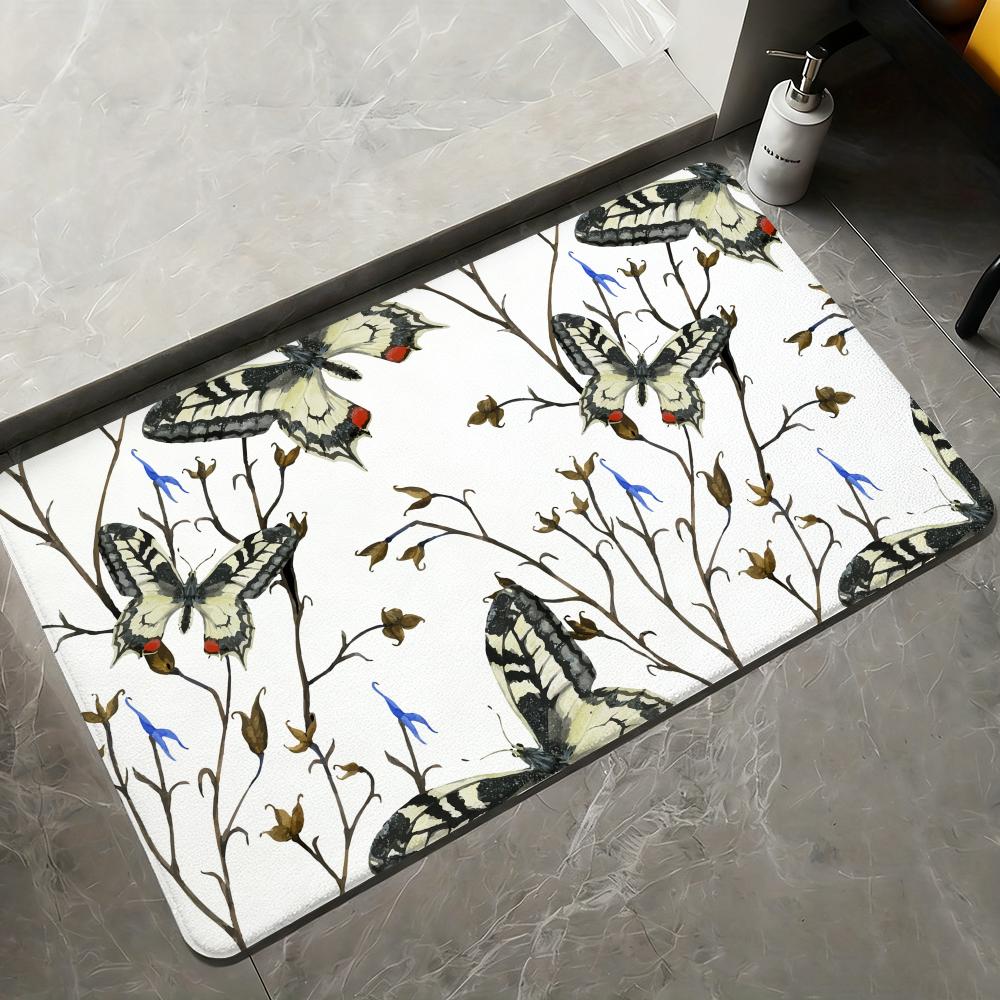 Watercolor Butterfly Floor Mat Flannel Rugs Soft Winter Warmth Floor Mat Thickened Non-Slip for Living Room Home Door Mat