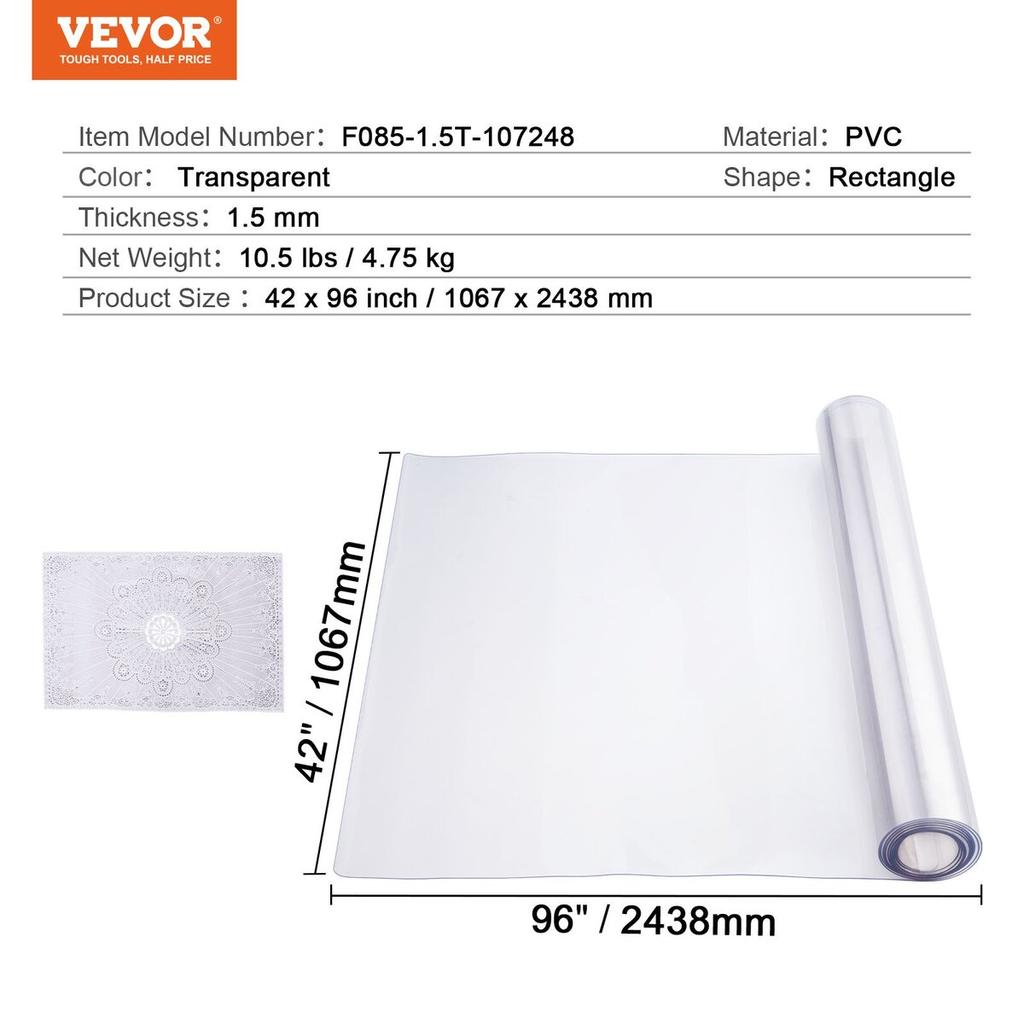 PVC Table Protector 42x96 Inch Clear Plastic Desk Protector 1.5mm Thick