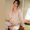 Printed Pajamas Women's Autumn New Ice Silk Long-sleeved Trousers High-grade Two-piece Suit Outfit Home Wear