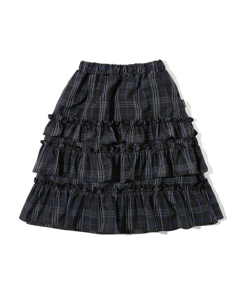 Kijiko Ke702-Frill Cancan Midi Skirt Check Navy