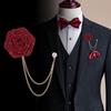 Fabric Cloth Rose Flower Brooches Crystal Tassel Chain Lapel Pins Men 'S Suit Shirt Badge Wedding Fashion Jewlrey Gifts