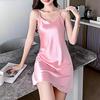 Women's Sexy Satin Nightgown Round Neck Silky Slip Nightdress Spaghetti Strap Sleeveless