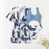 2024 Girls' Leaf Print Three-Piece Swimsuit - Split Bikini for Medium & Large Kids