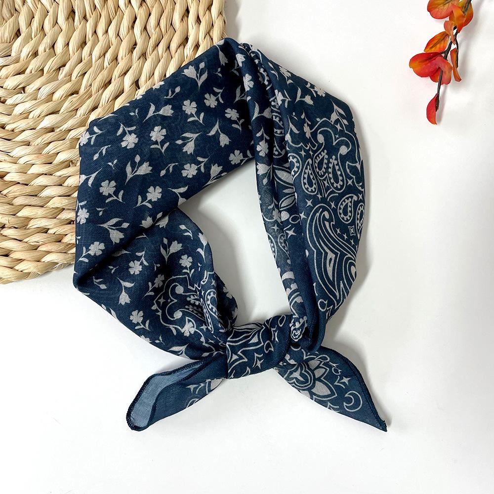 Spring-summer cashew flower square scarf, cotton-linen small square scarf, silk scarf, classic vintage versatile bun neck scarf
