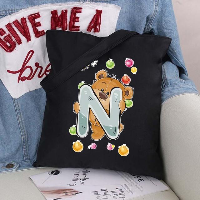 Женская парусиновая сумка-шоппер Harajuku, женская сумка большой вместимости, классическая винтажная сумка на плечо, милая сумка с узором медведя, большая сумка