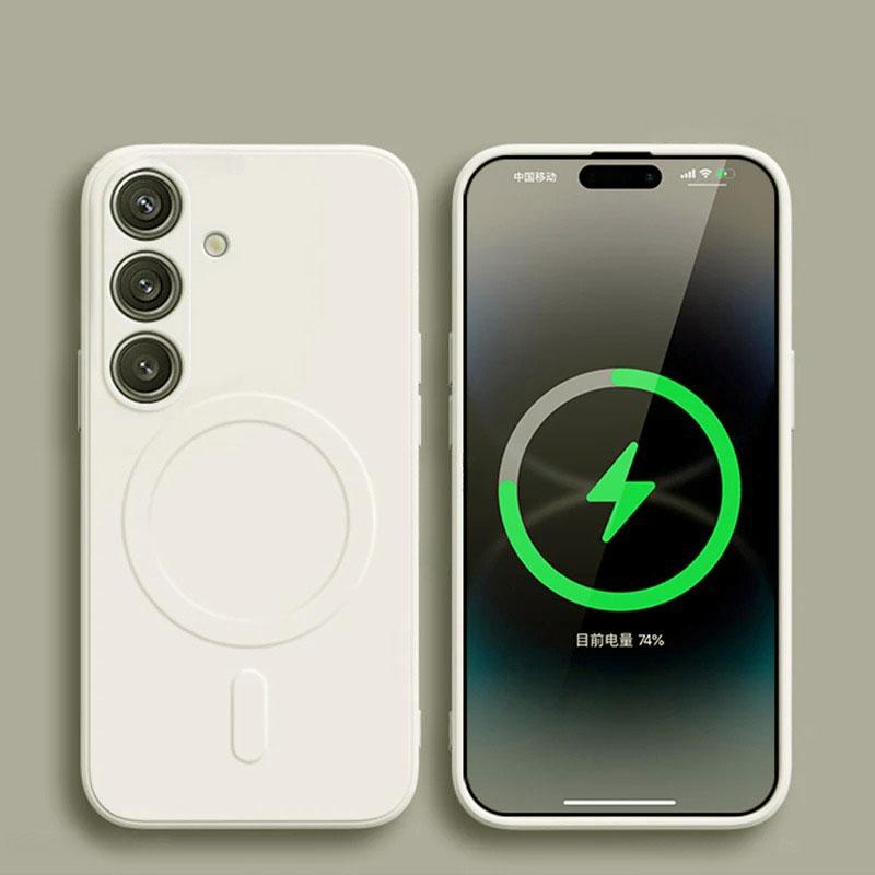 Магнитный противоударный чехол из жидкого силикона для Samsung Galaxy S25 Edge S24 Ultra S23 FE S22 Plus Для беспроводной зарядки Magsafe