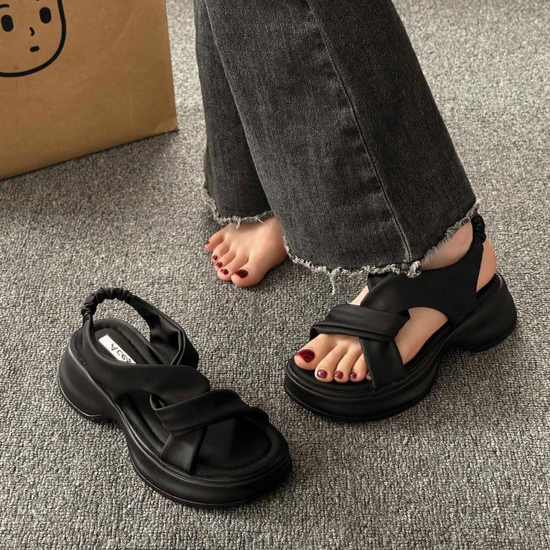 Босоножки женские летние новые на платформе-маффин, повседневная пляжная обувь высокого класса во французском стиле, с юбкой, римские сандалии