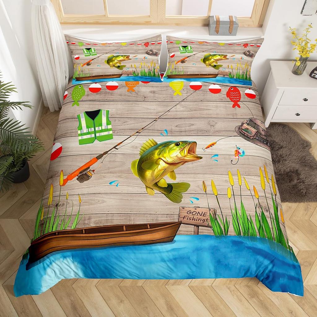 Fishing Duvet Cover Sets For Adults Queen Size Quilt Covers Lightweight Down Room Decor 2 Pillowcases 1 Duvet Cover No Comforter