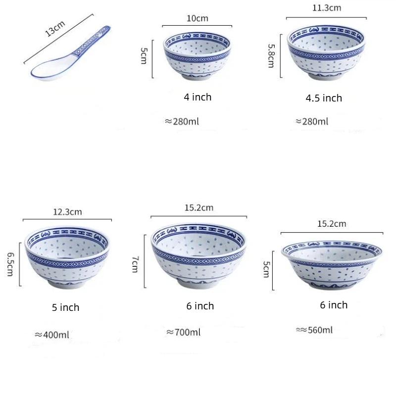 Набор пиал с драконами из сине-белого фарфора – Керамические тарелки для риса и супа с лапшой, подглазурная роспись