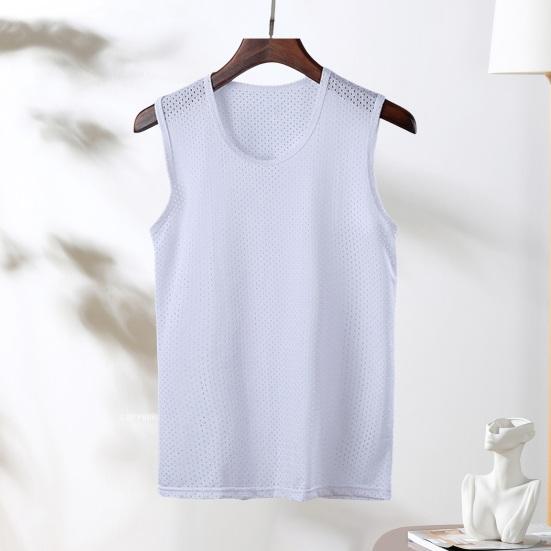 Men Sport Vest O Neck Out Good Size Breathability Plus Hollow Solid Color Sleeveless Sweat Absorption Quick Dry