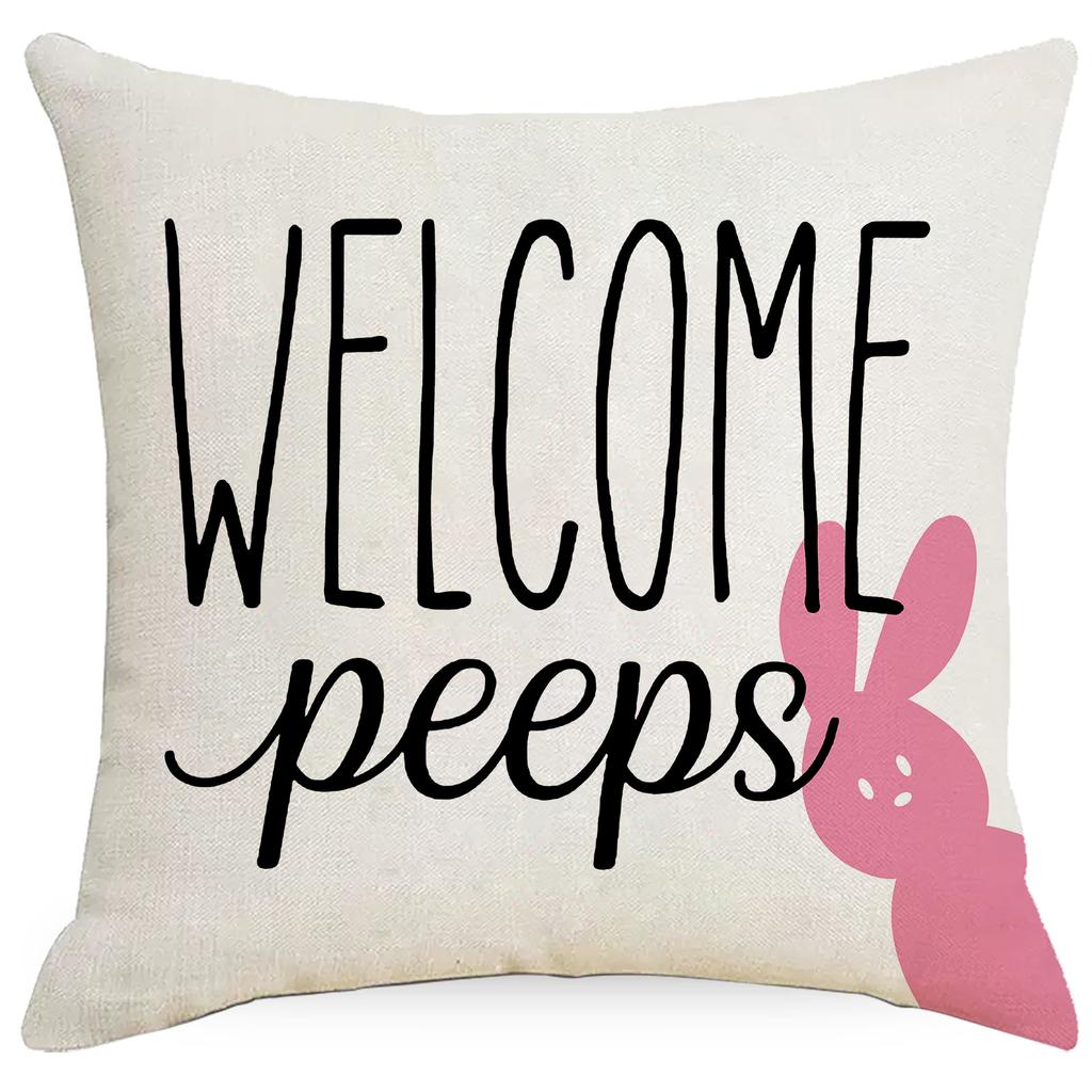 Easter Floral Pillowcase Linen Letter Printing Sofa Cover Cushion Cover Bedroom Pillowcase