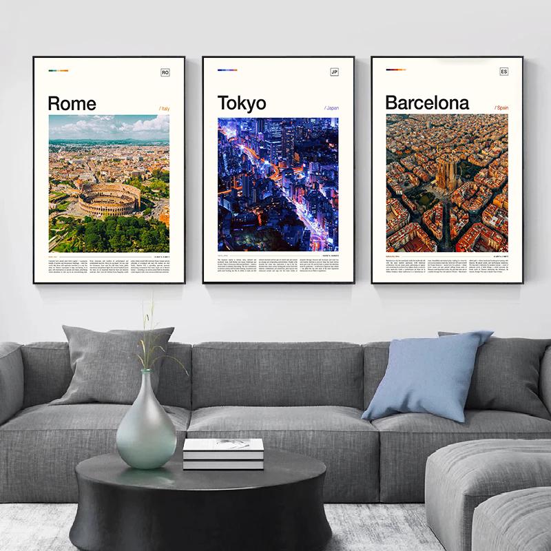 Знаменитый город Норвегия Москва Барселона Туристический город Архитектура Искусство Постер Холст Картины Настенное искусство Картинки Домашний декор